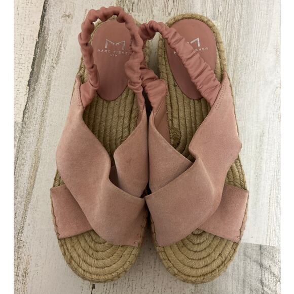Marc Fisher women size 9 pink pella suede sling back espadrille sandal shoe - Picture 2 of 8